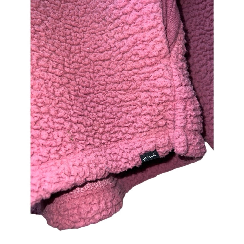PINK Victoria's Secret Two-Tone Pink Sherpa Half-Zip Hoodie Women Medium - Picture 2 of 5